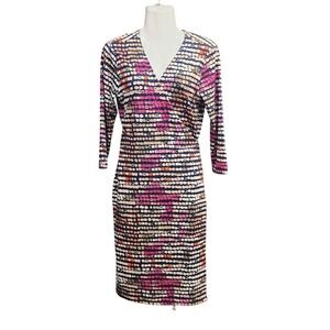 GAP Womens Meduim Wrap Dress V Neck 3/4 Sleeve Multicolor Abstract Print Artsy‎